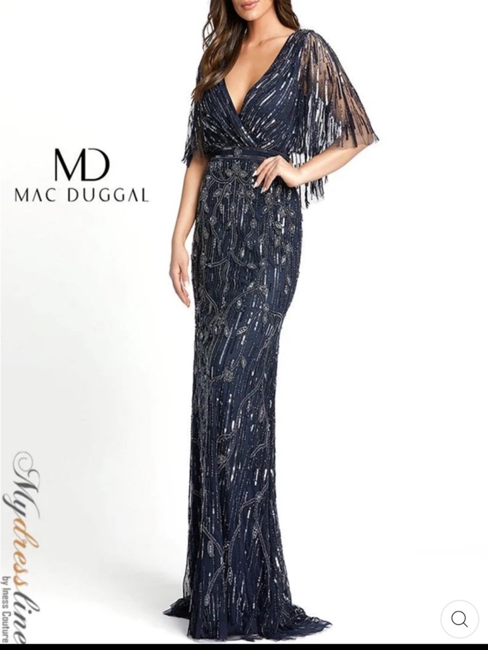 Mac Duggal Navy Beaded absolutely stunning with multi faceted sequins gown